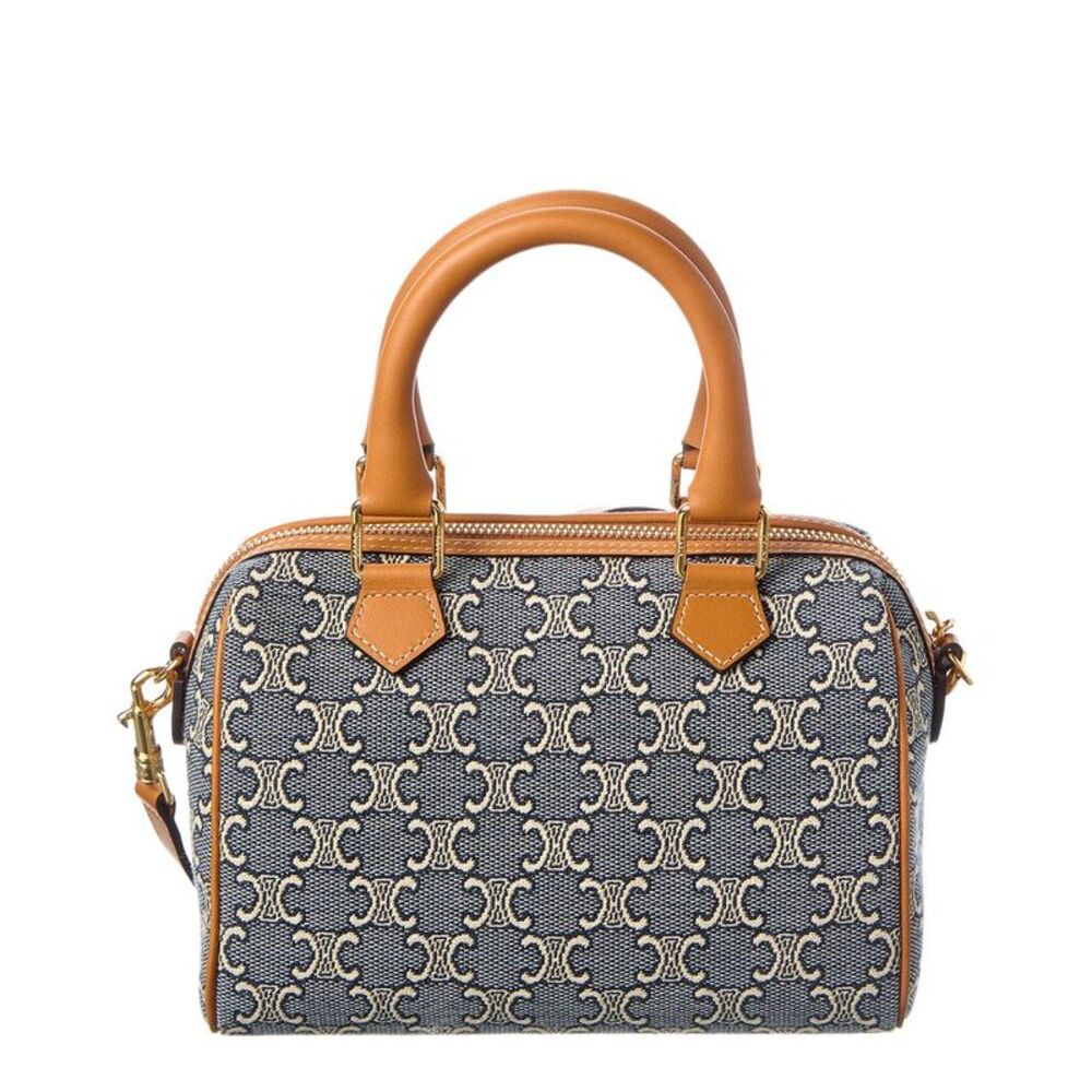 Celine Boston Small Triomphe Jacquard Canvas & Leather Shoulder Bag, Beige - Picture 2 of 4